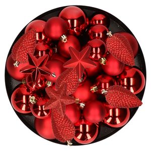 Kerstversiering kunststof kerstballen rood 6-8-10 cm pakket van 68x stuks