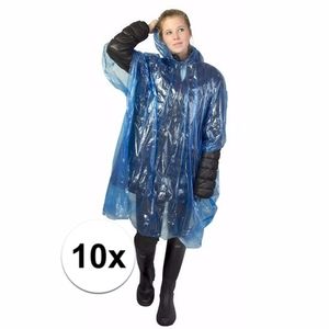 10x wegwerp regenponcho blauw One size  -