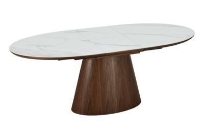 UNIEKE eettafel 160-200 cm, uitschuifbaar, donker walnoothoutlook, wit keramisch marmeren blad - 47674