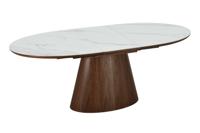UNIEKE eettafel 160-200 cm, uitschuifbaar, donker walnoothoutlook, wit keramisch marmeren blad - 47674