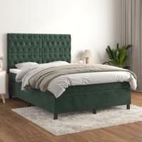 Boxspring met matras fluweel donkergroen 140x190 cm