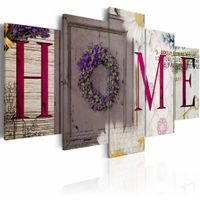 Schilderij -  Welcome home , rood wit , hout look , 5 luik - thumbnail