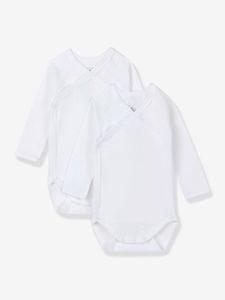 Set van 2 babyrompertjes met lange mouwen in biologisch katoen PETIT BATEAU wit