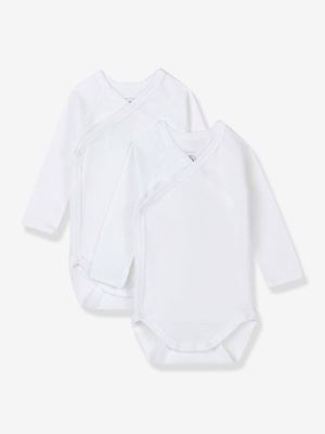 Set van 2 babyrompertjes met lange mouwen in biologisch katoen PETIT BATEAU wit