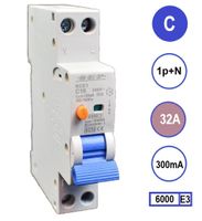 Aardlekautomaat 32A C KAR 300mA 2 polig 18mm breed Kema Keur 230V automaat en aardlek in een module