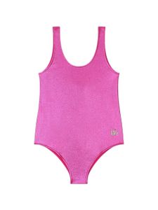 Dolce & Gabbana Kids maillot de bain métallisé à plaque logo - Rose