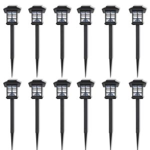 VidaXL 12-delige led-tuinverlichtingsset solar met pin 8,6x8,6x38 cm