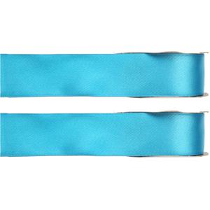 Hobby/decoratie sierlint - 2x - satijn - turquoise - 1,5 cm/15 mm x 25 meter - cadeaulint