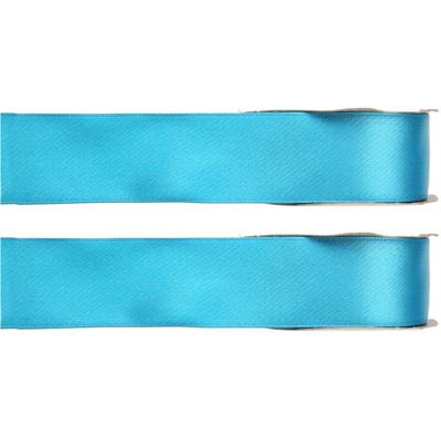 Hobby/decoratie sierlint - 2x - satijn - turquoise - 1,5 cm/15 mm x 25 meter - cadeaulint