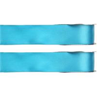 Hobby/decoratie sierlint - 2x - satijn - turquoise - 1,5 cm/15 mm x 25 meter - cadeaulint