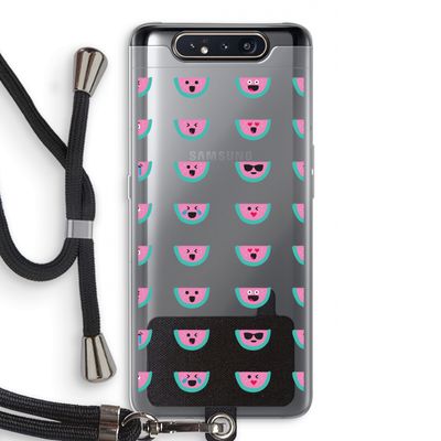 Smiley watermeloenprint: Samsung Galaxy A80 Transparant Hoesje met koord