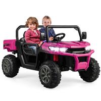 Kiepwagen voor Kinderen met 2 Zitplaatsen Elektrische Tractor met Kiepbak Terreinwagen op 12 V-Accu voor Kinderen-Roze