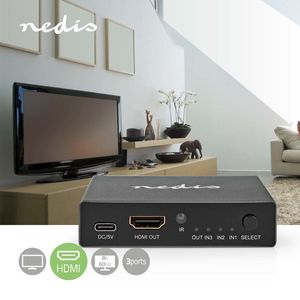 Nedis HDMI-Switch | 3 poort(en) | 3x HDMI Input | HDMI Output | 8K@60Hz | 45 Gbps | Afstandbestuurbaar | Aluminium | Antraciet - VSWI3493AT