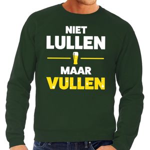 Niet Lullen maar Vullen tekst sweater groen voor heren