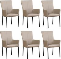 Set van 6 Taupe leren moderne eetkamerstoelen Daily - poot vierkant zwart - Toledo Leer Khaki (taupe leer)