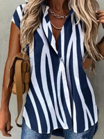 Casual Striped Loose Shirt Collar Blouse