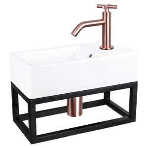 Differnz Force fonteinset keramiek - kraan kruis - met handdoekrek - 40 x 22 x 11.5 cm - rood koper