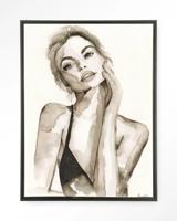 Urban Cotton Wandkleed 'A Woman's Face' 110 x 145cm in Floating Frame - black