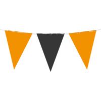 Feest/verjaardag Vlaggenlijn - oranje/zwart - 10 m - 15 vlaggetjes - binnen/buiten - kunststof