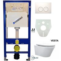 Geberit UP100 Toiletset - Vesta Rimless Wandcloset met Flatline Zitting - Delta 25 - Wit