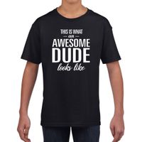 Awesome dude tekst t-shirt zwart voor jongens