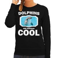 Dieren dolfijn sweater zwart dames - dolphins are cool trui - thumbnail