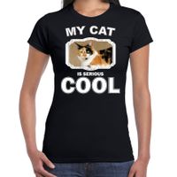 Lapjeskat katten / poezen t-shirt my cat is serious cool zwart voor dames - thumbnail