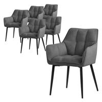 ML-Design eetkamerstoelen set van 6 gemaakt van badstof, donkergrijs, keukenstoel met dikke gestoffeerde zitting & - thumbnail