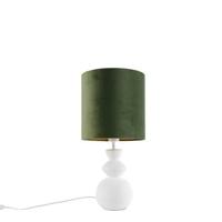 QAZQA Design tafellamp wit velours kap groen met goud 25 cm - Alisia