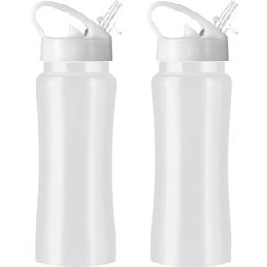 Set van 2x stuks luxe Drinkfles/waterfles 600 ml wit van RVS