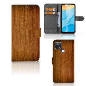 OPPO A15 Book Style Case Donker Hout