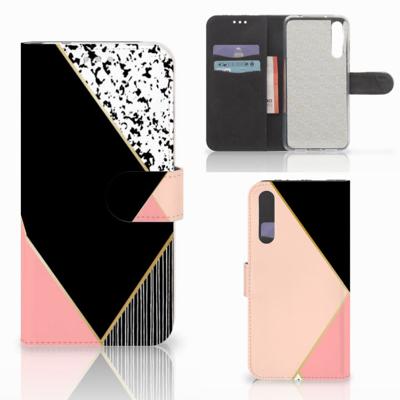 Huawei P20 Pro | Book Case | Zwart Roze Vormen