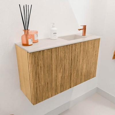 Toiletmeubel Mondiaz Joya Dlux | 70 cm | Meubelkleur Oak | Faye wastafel Meli Wasbak Rechts | 1 kraangat