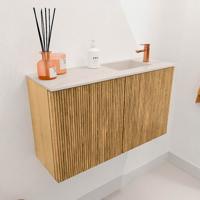 Toiletmeubel Mondiaz Joya Dlux | 70 cm | Meubelkleur Oak | Faye wastafel Meli Wasbak Rechts | 1 kraangat