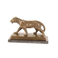 A BRONZE SCULPTURE OF A LIONESS