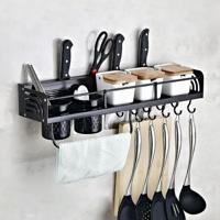 B versie 60cm 2 kopjes 8 haken keuken multifunctionele wand-gemonteerde kruiderij houder opberg rek (zwart)