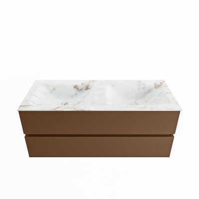 MONDIAZ VICA-DLUX 120cm badmeubel onderkast Rust 2 lades. Inbouw wastafel CLOUD dubbel zonder kraangat, kleur Frappe.