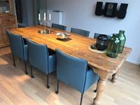 Set van 6 leren kuip eetkamerstoelen - met wieltjes - blauw leer - Echt leer, Modern, ontdek de vele Leersoorten en Kleuren bij ShopX