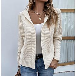 Dames Vest V-hals Kabel breien Gebreid Herfst Winter Werk Dagelijks Modieus Casual Zacht Lange mouw Effen Kleur Wit Lightinthebox