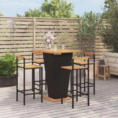 5-delige Tuinbarset poly rattan en massief acaciahout zwart