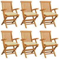 Tuinstoelen 6 st met crèmewitte kussens massief teakhout