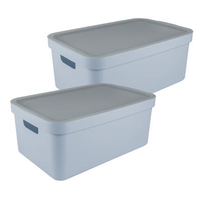 Sunware opbergbox Sigma Home met deksel - 2x - kunststof - 45 liter - lichtblauw