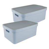 Sunware opbergbox Sigma Home met deksel - 2x - kunststof - 45 liter - lichtblauw