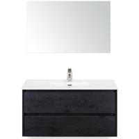Dante Badmeubelset 100 cm - Black Oak - Keramische Wastafel Wit Cover met Spiegel