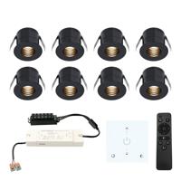 Set van 8 Betty LED Mini Inbouwspots met Trafo en Muurdimmer - 12 Volt 3 Watt 140 lumen - Dimbaar - Plat 37mm - 2700K - IP44 waterdicht - Zwart