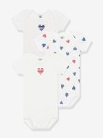 Set van 3 PETIT BATEAU baby rompers met korte mouwen en gestreepte hartjes wit