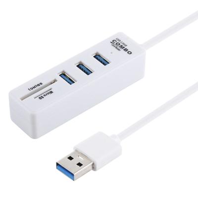 2 in 1 TF/SD-kaartlezer + 3 x USB 3 0-poorten naar USB 3 0 HUB Converter kabel lengte: 26cm (wit)