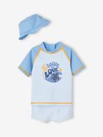 Zwemset met UV-bescherming voor jongensbaby T-shirt + boxershort + hoedje oceaanblauw - thumbnail