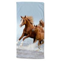 Droomtextiel Paarden Blauw Kinder Strandlaken - Handdoek 75x150 cm - Heerlijk Zacht - Velours