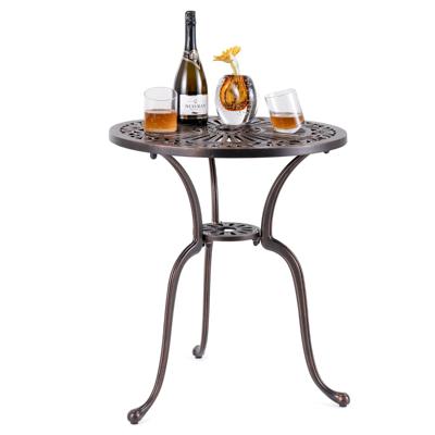 Terrastafel van Gegoten Aluminium 61 cm Ronde Tafel met Gat voor Parasol en Onderste Plank Aantrekkelijke Bistrotafel voor Veranda Tuin